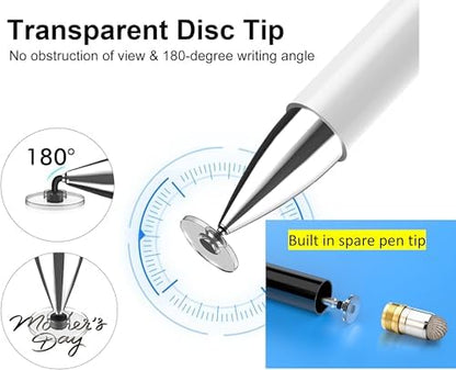 White dual tip tablet stylus displaying the soft fiber tip for screen navigation.