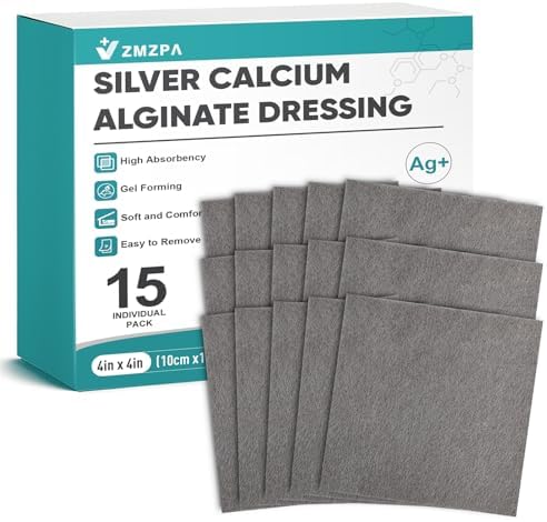 ZMZPA Ag Silver Calcium Alginate Wound Dressing front view showing individual sterile packaging for medical wound care.