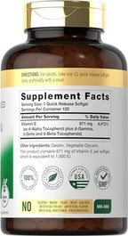 Carlyle Vitamin E 120 softgels supplement facts label nutrition panel