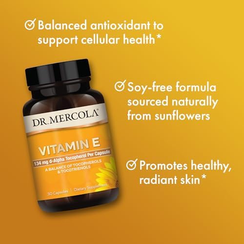 Dr. Mercola Vitamin E supplement facts and nutritional information label panel