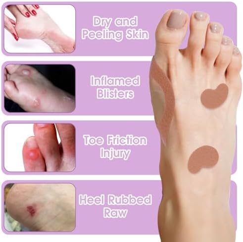 Different shapes of THSTOIC moleskin stickers for versatile application on feet and hands.