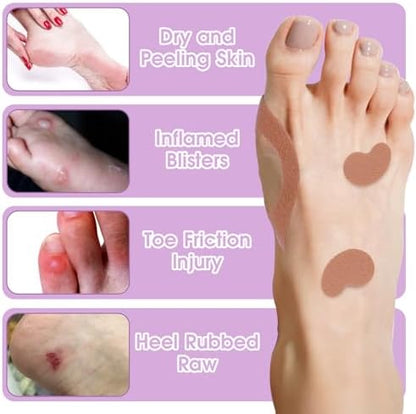 Different shapes of THSTOIC moleskin stickers for versatile application on feet and hands.
