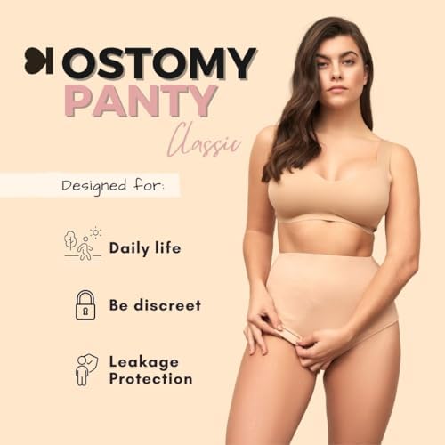 High waisted ostomy underwear for women in beige fabric for discretion