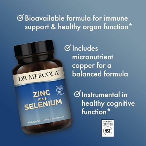 Close up of genuine Dr. Mercola zinc copper and selenium capsules for daily antioxidant health