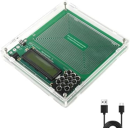 TKXEC Schumann Wave Earth Resonance Generator front view showing the green circuit board and digital LCD display screen.