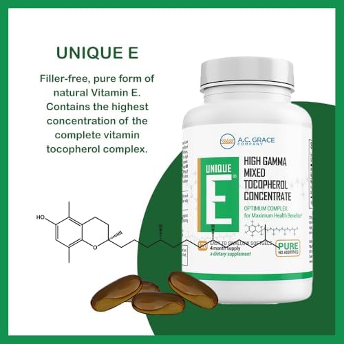 A.C. Grace Unique E 120 softgels supplement facts label close-up