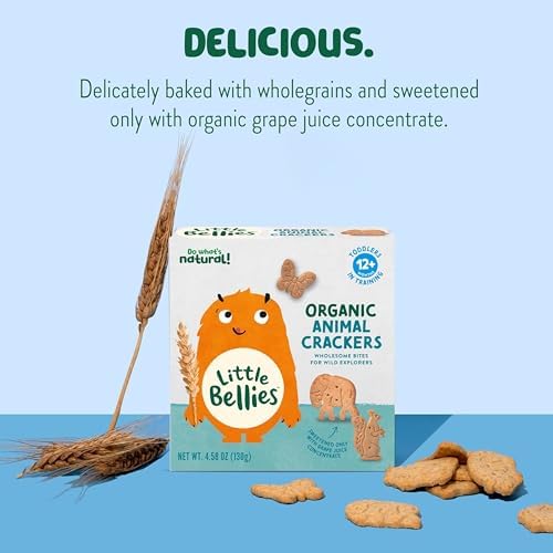 Bite-sized toddler training crackers shaped like different wild animals on a clean surface