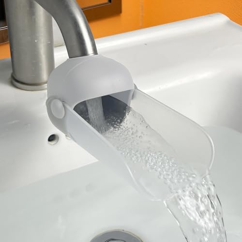Toddler hand washing helper accessory showing easy tool free installation process on a standard kitchen sink