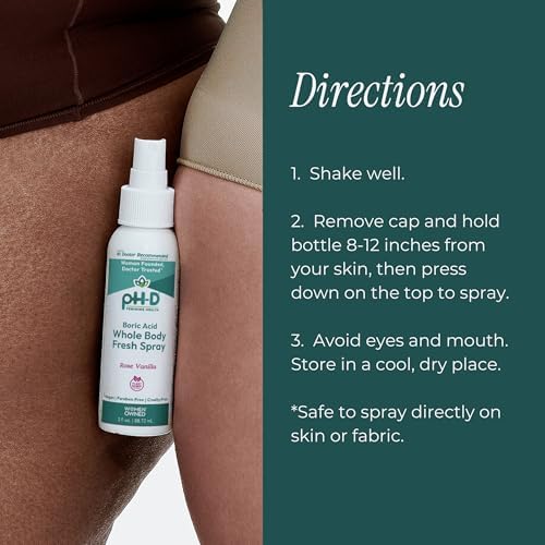Imported pH-D Boric Acid Body Fresh Spray in Rose Vanilla scent.
