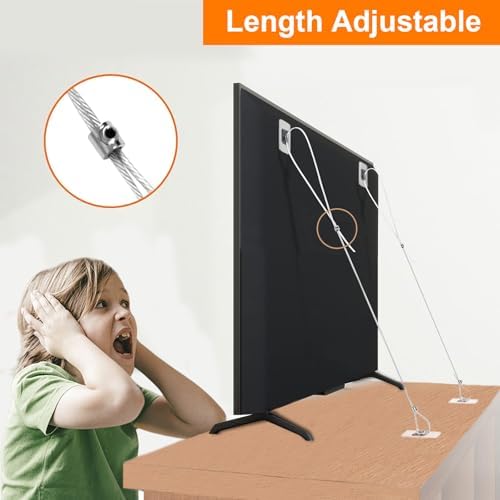No drill adhesive anti tip furniture anchors applied to the back of a flat screen television
