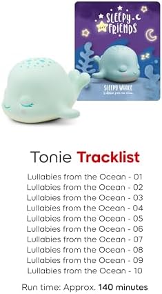 Tonies Sleepy Friends whale toy packaging showing the ocean lullabies collection details