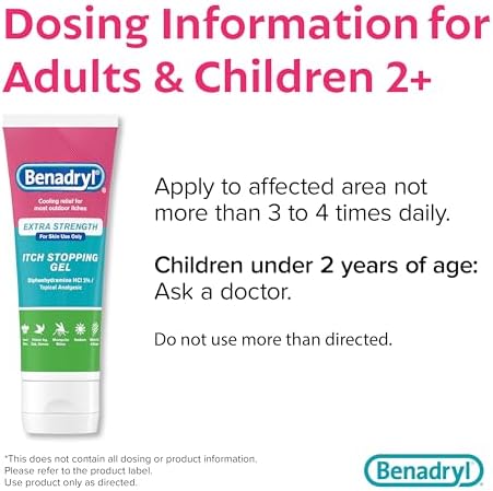 First aid essential Benadryl extra strength gel for camping and outdoor insect bites.
