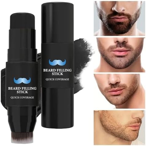 Before and after demonstration of the OKAQEE natural looking facial hair filling stick.