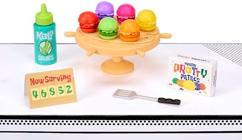 Assembling a mini Krabby Patty replica using the included recipe card guidelines and liquid resin components