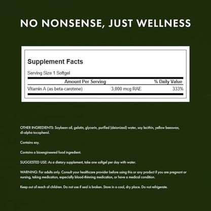 Swanson high potency plant based provitamin A softgels for glowing skin and vision health