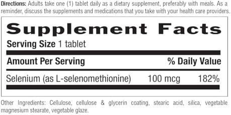 Country Life Selenium 180 Tablets dietary supplement supplement facts and ingredients panel