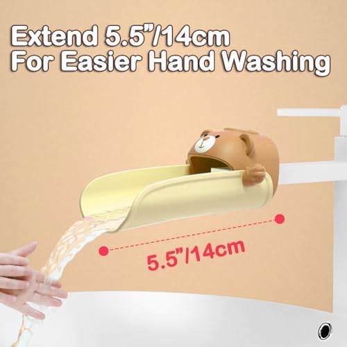 Temperature sensitive sink attachment changing color under warm water flow for toddler safety.
