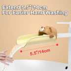 Temperature sensitive sink attachment changing color under warm water flow for toddler safety.