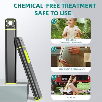 Vibis rechargeable mosquito bite relief tool showing the power button and indicator