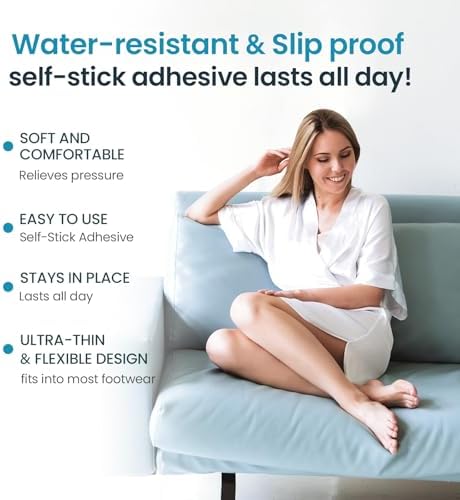 Kimihome thin gel protectors placed inside a high heel shoe to illustrate the discreet fit.