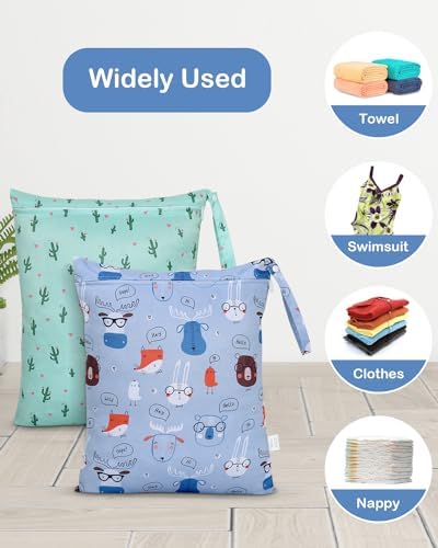 Lifestyle shot of OTraki wet bag holding baby clothes and swimwear