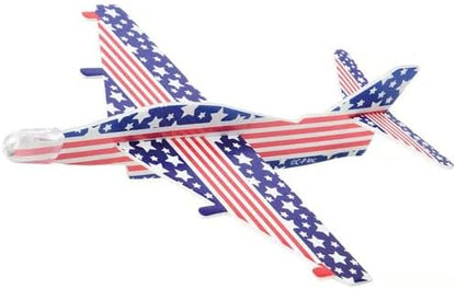 Side view of the aerodynamic 6.5 inch wide by 7 inch long patriotic hand throwing glider.