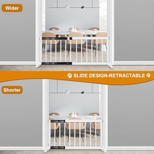 Yorwhin retractable sliding rail puppy gate extended to fit a wide hallway opening