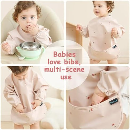 Baby Bibs with Long Sleeve Bib & BLW, Coverall Bibs for Baby Feeding, PU Soft and Skin-Friendly Material, Machine Washable, Waterproof and Easy to Clean, Baby Infant Toddlers (Pink) - Image 8