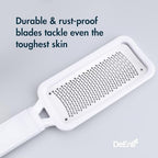 DeEnti metal rasp being used for home pedicure on dry feet
