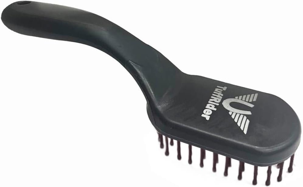 Ergonomic handle of TuffRider horse grooming brush