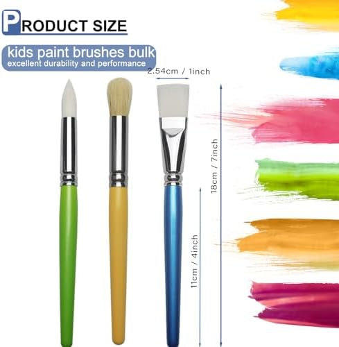 Close up of the short wooden handles and colorful finishes on the kids painting set
