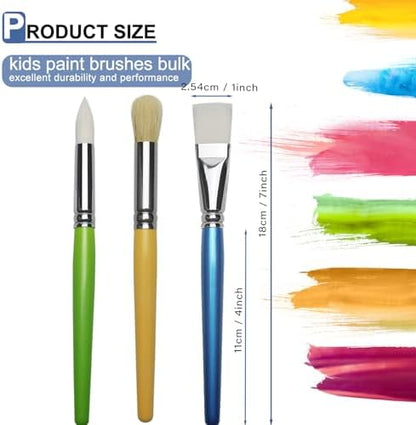 Close up of the short wooden handles and colorful finishes on the kids painting set