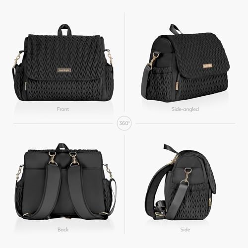 Hannah And Sophia Belle black diaper backpack close-up of quilted fabric