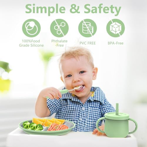 Green silicone baby bib with crumb catcher pocket