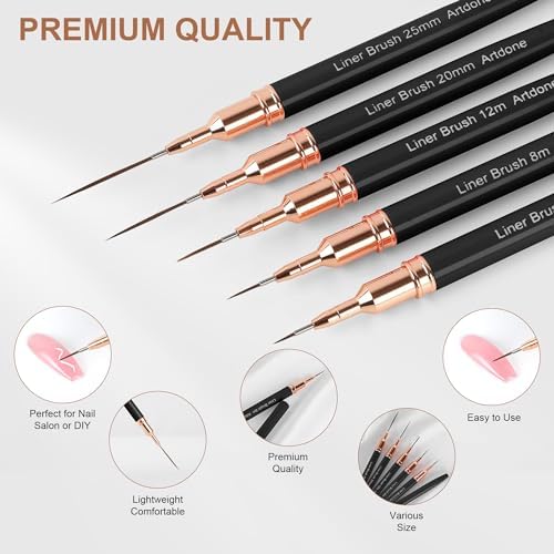 Artdone 5 piece nail art brush set for fine detail painting