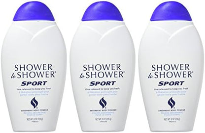 Shower To Shower 8 ounce bottles for preventing skin chafing and odor.