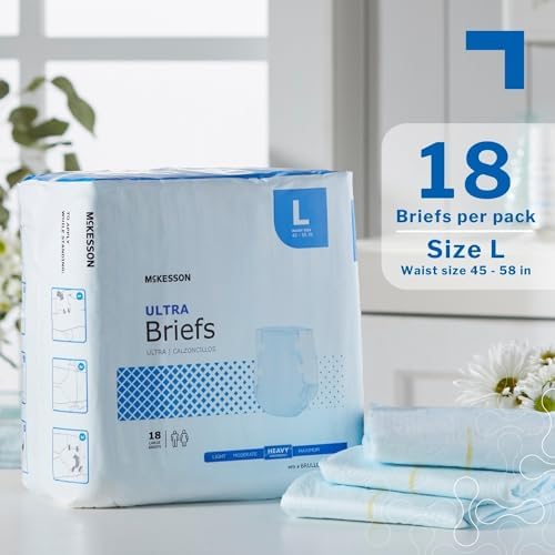 McKesson Ultra Briefs size Large close up showing the cloth like texture and refastenable hook and loop tabs