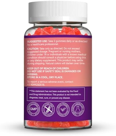 Two raspberry lemon flavored potassium citrate gummies showing texture and serving size details