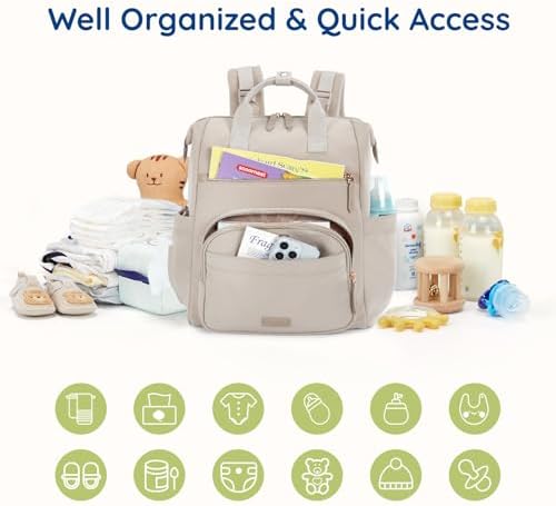 Mommore small neoprene diaper bag backpack open top interior view highlighting insulated pockets and mesh storage.
