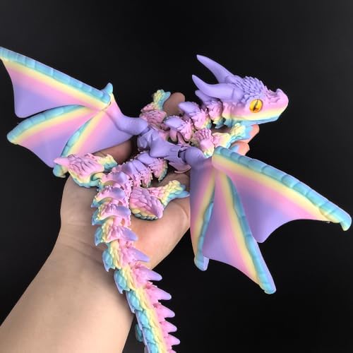 Articulated rainbow dragon toy showing flexible joints