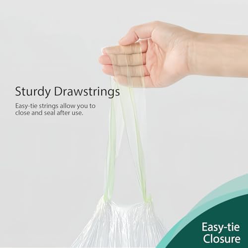 Close up view of the built in drawstring mechanism on a disposable potty training bag