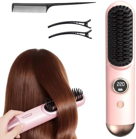 MAG+ travel hair straightening brush showing digital temperature display