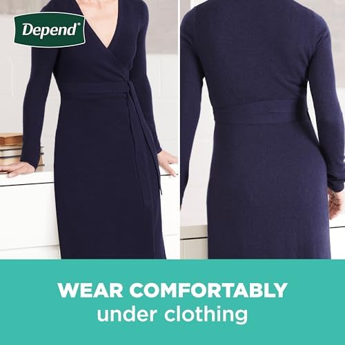 Depend personal care protection packaging demonstrating the built in wetness indicator feature.