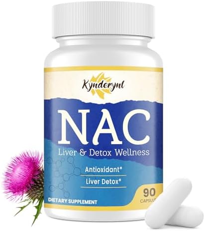 Kynderynl N-Acetyl Cysteine dietary supplement back label showing pure antioxidant ingredients and milk thistle extract
