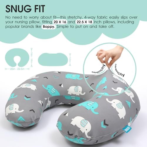 Soft slipcovers for nursing pillows with elephant pattern