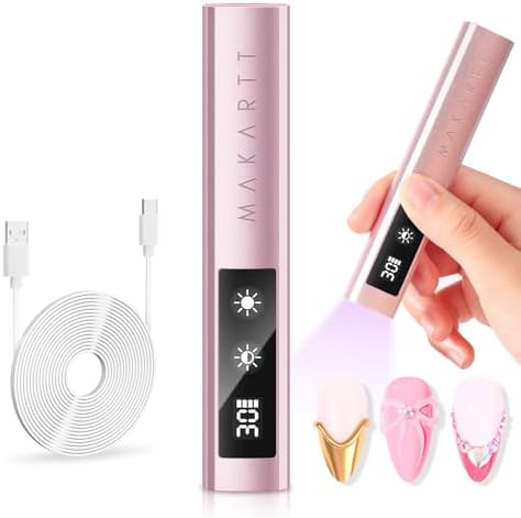 Portable rose gold gel nail dryer demonstrating cordless operation for manicures