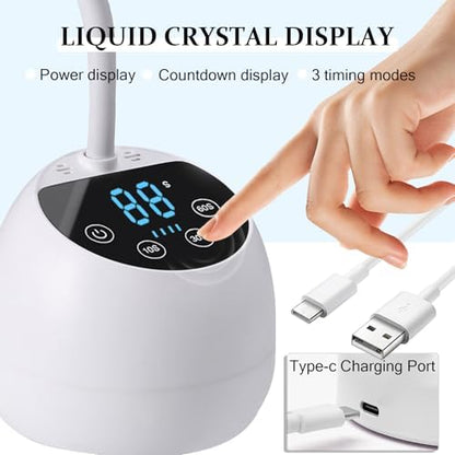 Compact cordless nail curing machine showing usb charging port on the side