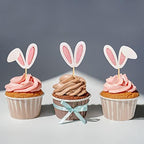 Set of 24 glitter pink bunny ear toppers for baby shower