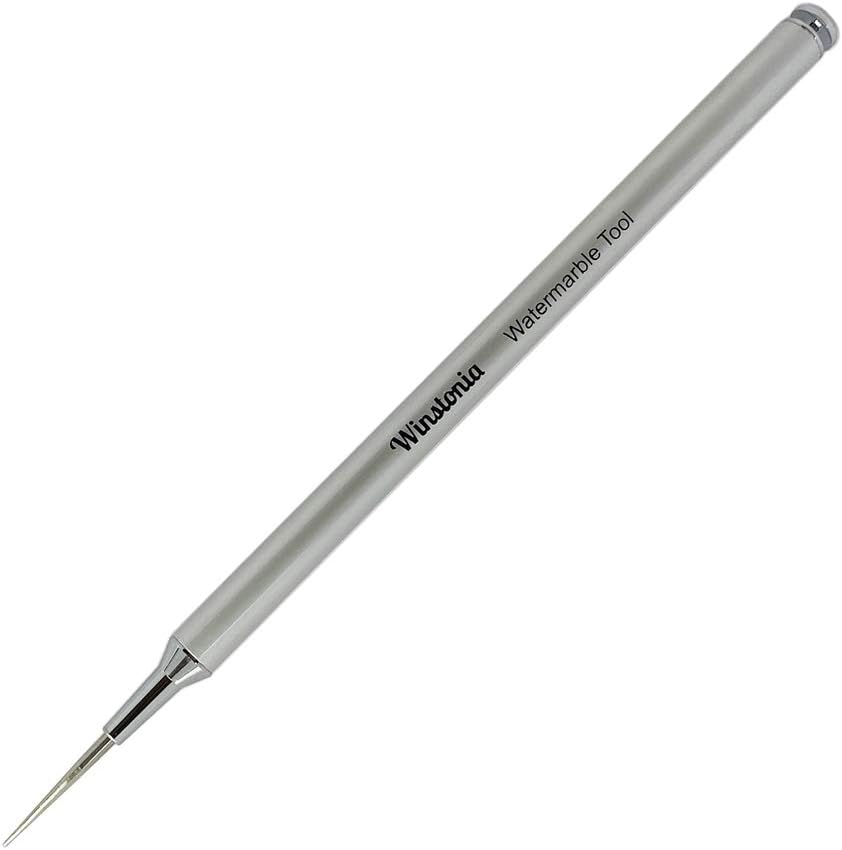Winstonia Nail Art Water Marble Tool front view showing the sleek silver stainless steel pen body.