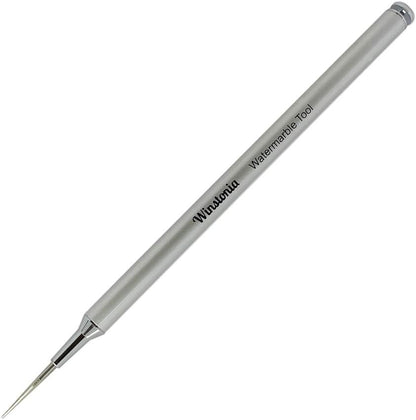 Winstonia Nail Art Water Marble Tool front view showing the sleek silver stainless steel pen body.